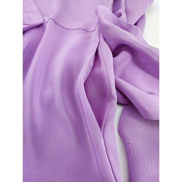 Tibi Chalky Drape Long Sleeve Purple Midi Wrap Silk Dress US 4 - Picture 5 of 14